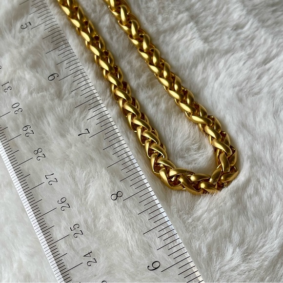 Matte Gold Tone Braided Signed R Statement Necklace 18" Unisex - Picture 6 of 8